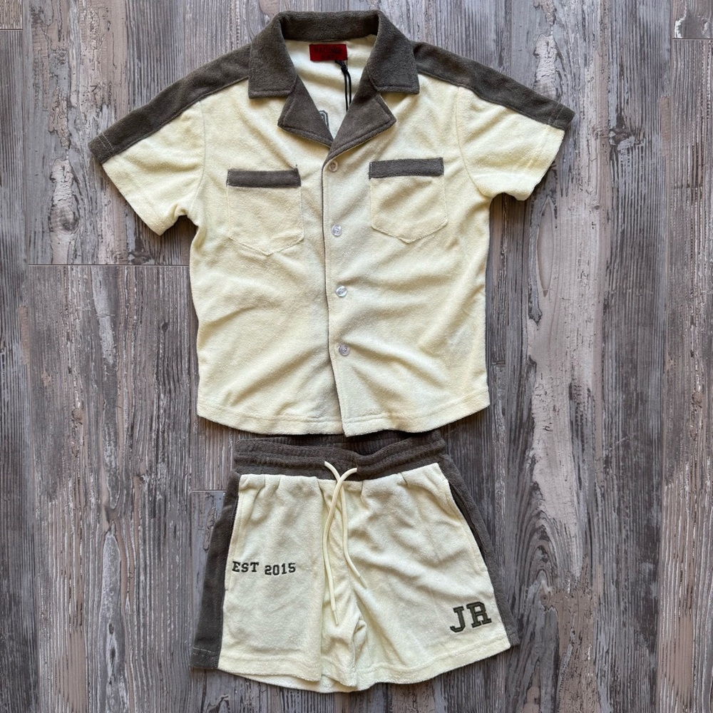 New Kid’s Haus of JR Set Short Sleeve Shirt Shorts Drawstring Collar Pockets 5/6